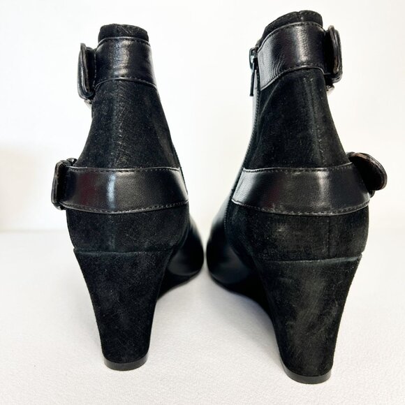 AGL Attilio Giusti Leombruni Double Buckle Leather Wedge Bootie in Black- Sz 9.5 - Picture 6 of 10
